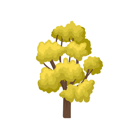 Cartoon illustration of large tree with many branches and bright green leaves. Natural element of autumn forest or park. Nature theme. Colorful vector icon in flat style isolated on white background.のイラスト素材