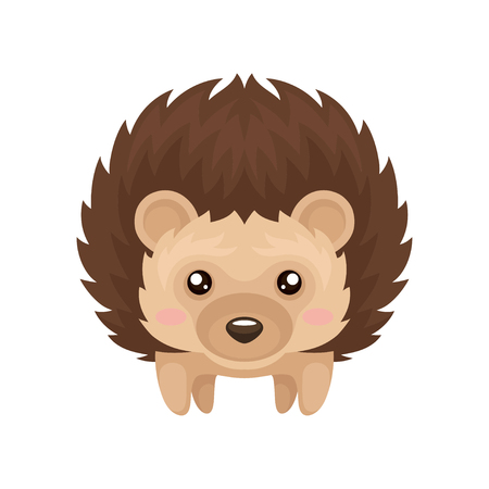 Cute hedgehog, sweet lovely prickly animal cartoon character, front view vector Illustration isolated on a white background.のイラスト素材