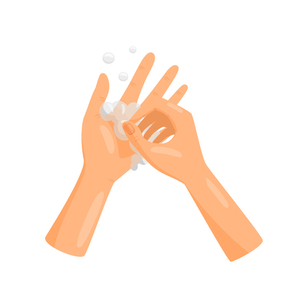 Washing hands and fingernails with soap, prevention of infectious diseases, health care and sanitation vector Illustration isolated on a white background.のイラスト素材
