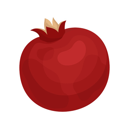Colorful icon of whole pomegranate. Delicious fruit with red skin. Natural and healthy product. Fresh and tasty food. Graphic element for promo poster. Flat vector design isolated on white background.のイラスト素材