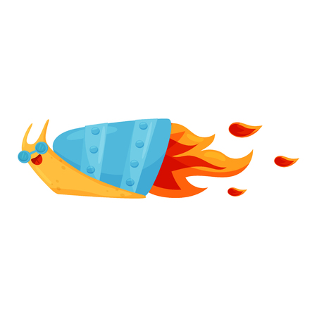 Funny fast snail with turbo speed booster and fire, cute mollusk cartoon character vector Illustration on a white backgroundのイラスト素材