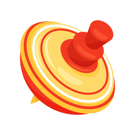 Yellow plastic whirligig toy with red stripes. Children humming top. Childhood theme. Flat vector designのイラスト素材