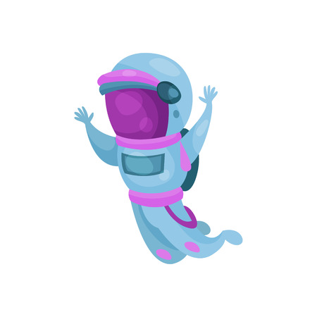 Spaceman character in space suit, astronaut flying in Space cartoon vector Illustration on a dark blue backgroundのイラスト素材