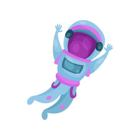 Astronaut character, spaceman flying in Space cartoon vector Illustration on a dark blue backgroundのイラスト素材
