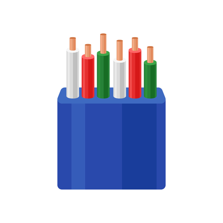Electrical industrial cable, copper connection wires in multi colored insulation vector Illustration isolated on a white background.のイラスト素材