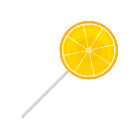 Sweet lollipop, round citrus sugar candy on plastic stick vector Illustration isolated on a white background.のイラスト素材