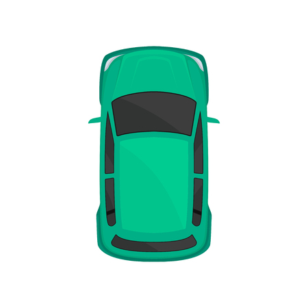 Green car top view, city vehicle transport, automobile for transportation vector Illustration isolated on a white background.のイラスト素材