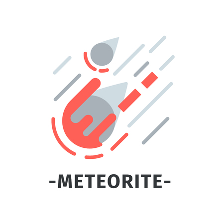 Two falling meteorites with red fire. Natural disaster. Graphic design for website or advertising poster of insurance company. Vector icon in simple flat style isolated on white background.のイラスト素材