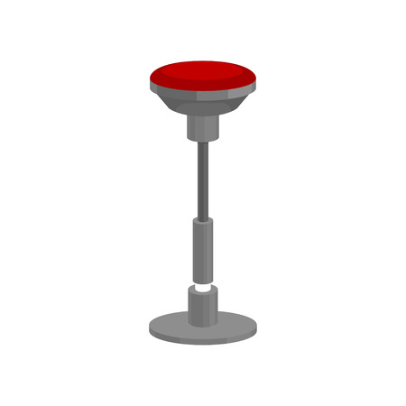 Modern bar stool with bright red round seat and metal leg. High chair for cafe or restaurant. Stylish furniture. Cartoon vector design. Colorful illustration in flat style isolated on white backgroundのイラスト素材