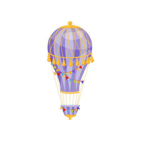 Purple hot air balloon on white background. Flight and holiday concept. Vector flat illustration.のイラスト素材