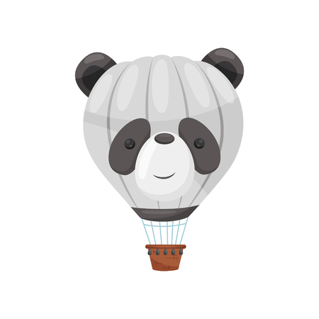 Cartoon red air balloon panda shape on white background. Flight and adventure concept. Vector flat illustration.のイラスト素材