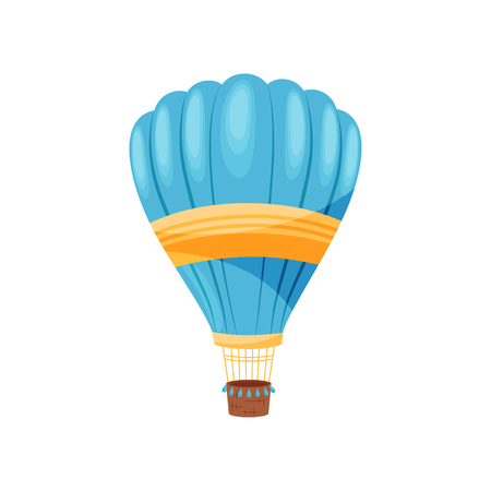 Blue hot air balloon on white background. Flight and adventure concept. Vector flat illustration.のイラスト素材