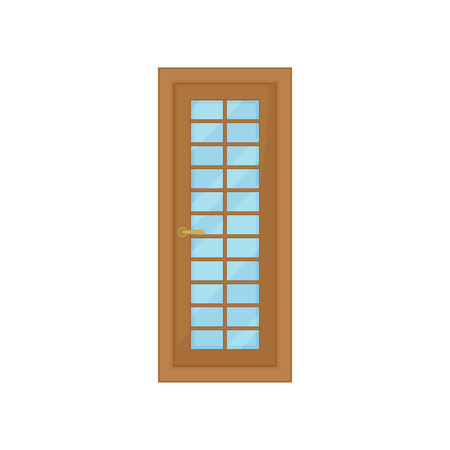 Cartoon classic door with glass on white background. Interior and design concept. Vector flat illustration.のイラスト素材