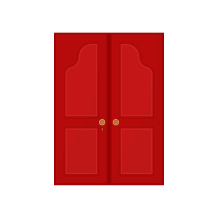 Cartoon classic red door on white background. Interior and design concept. Vector flat illustration.のイラスト素材