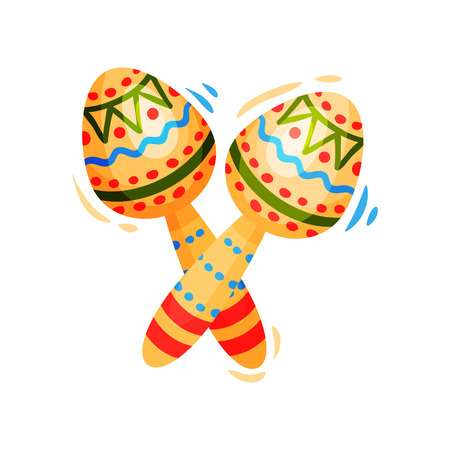 Maracas with ornament on white background. National holiday concept. Culture and traditions of Mexico. Vector flat illustration.のイラスト素材
