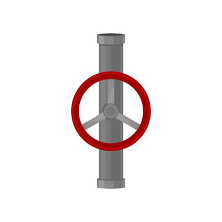 Red valve on plastic water pipe. Drainage and piping. Plumbing concept. Vector flat illustration.のイラスト素材