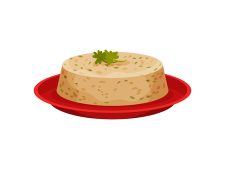 Soy food on plate on white background. Soybean concept. Organic meal. Traditional asian food. Vector flat illustration.のイラスト素材