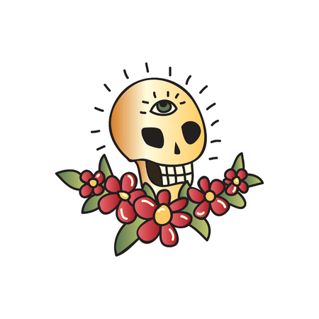 Tattoo skull with seeing eye on white background.のイラスト素材