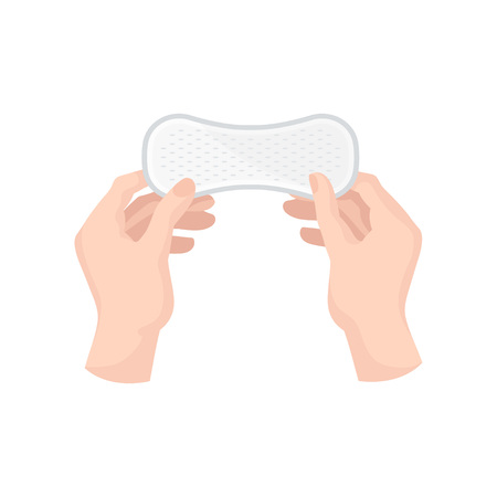 Daily sanitary pad on white background. Modern personal care for women. Daily hygiene product. Vector flat illustration.のイラスト素材