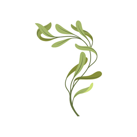 Cartoon young tree branch with green foliage. Nature and plants. Trees and shrubs. Flora concept. Vector flat illustration.のイラスト素材