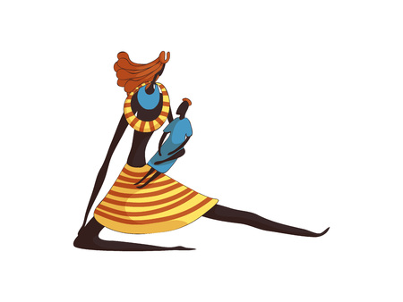 African woman with baby on white background. Africa and femininity. Vector flat illustration.のイラスト素材