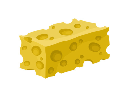 Maasdam or swiss cheese on white background. Piece of fresh cheese on white background. Original milk product. Healthy food. Vector flat illustration.のイラスト素材