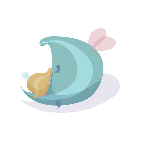 Magic dragon with child. Maternity and care concept. Children, parents and family. Motherhood concept. Vector flat illustration.のイラスト素材