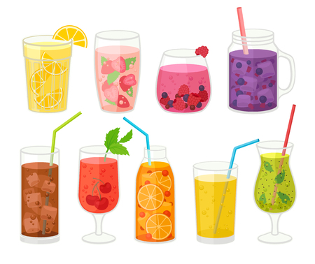 Collection of fresh cocktails on white background.のイラスト素材
