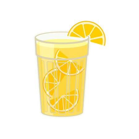 Citrus cocktail in glass on white background. Fresh alcoholic and soft drink concept. Cool tasty beverage. Vector flat illustration.のイラスト素材