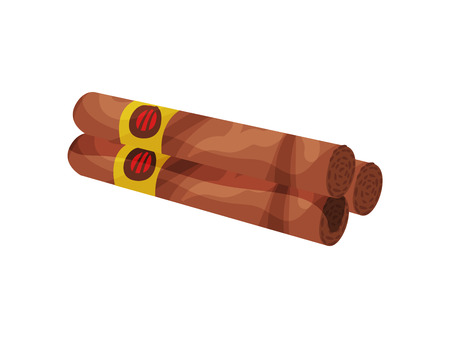 Cuban cigars with a yellow label. Vector illustration on white background.のイラスト素材