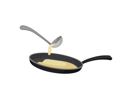 Batter is poured into the pan. Vector illustration.のイラスト素材