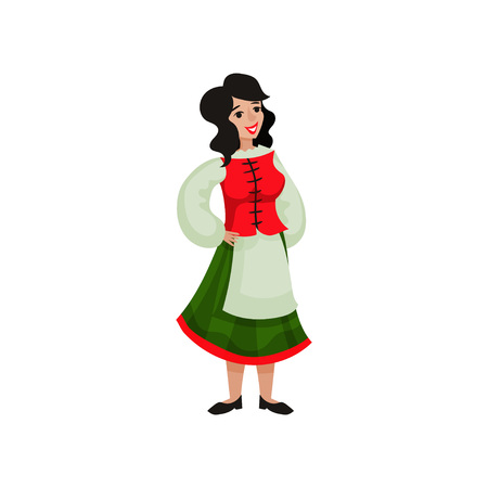 Girl in traditional costume of Italy. Vector illustration on white background.のイラスト素材