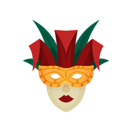 Venetian carnival mask. Yellow, green, red. Vector illustration on white backgroundのイラスト素材