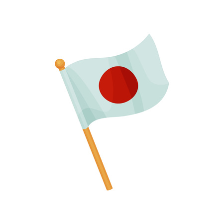 Japanese national flag on the pole. Vector illustration on white background.のイラスト素材