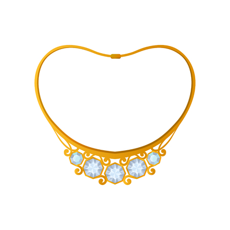 Gold necklace with five blue gems. Vector illustration on white background.のイラスト素材