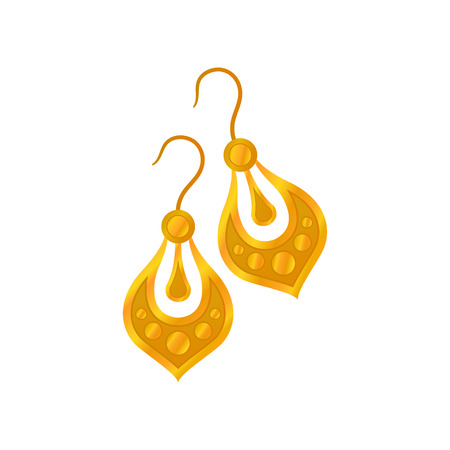 Pair of gold earrings without precious stones. Vector illustration.のイラスト素材
