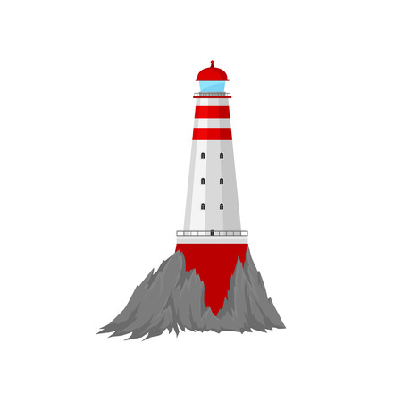 Lighthouse is surrounded by cliffs. Vector illustration.のイラスト素材