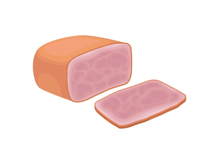 Fresh ham. Part lies next to a large piece. Vector illustration.のイラスト素材