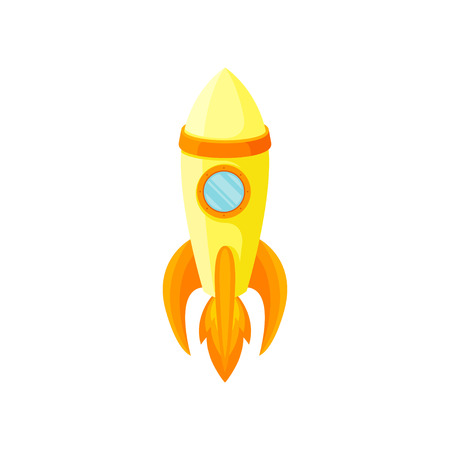 Yellow rocket with a red stripe and one porthole. Vector illustration on white background.のイラスト素材