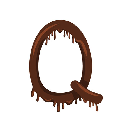 English letter Q made of chocolate glaze. Vector illustration on white background.のイラスト素材