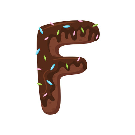 English letter F in the form of a chocolate cake. Vector illustration on white background.のイラスト素材