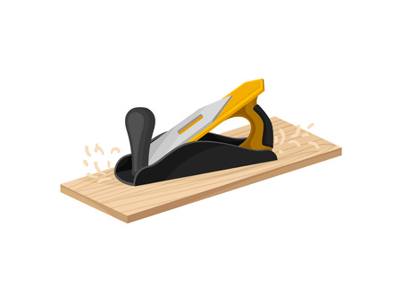 Planer cleans the wooden board. Vector illustration on white background.のイラスト素材