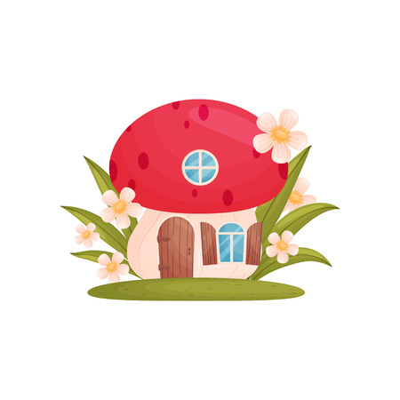Fairy-tale house in the form of a mushroom. Vector illustration on white background.のイラスト素材
