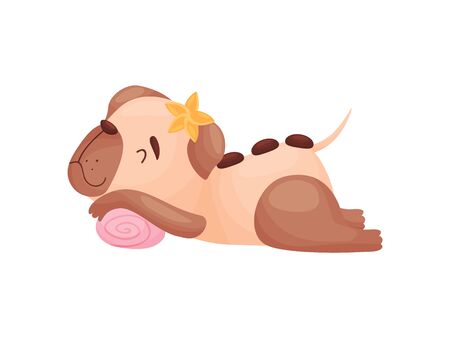 Cartoon dog is resting. Vector illustration on white background.のイラスト素材