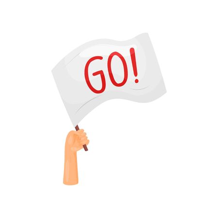 White flag fan in hand. Vector illustration on white background.のイラスト素材