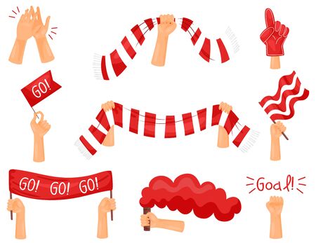 Set of images of attributes of fans. Vector illustration on white background.のイラスト素材