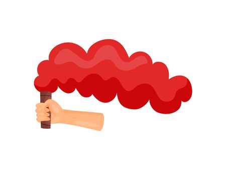 Red smoke in hand. Vector illustration on white background.のイラスト素材