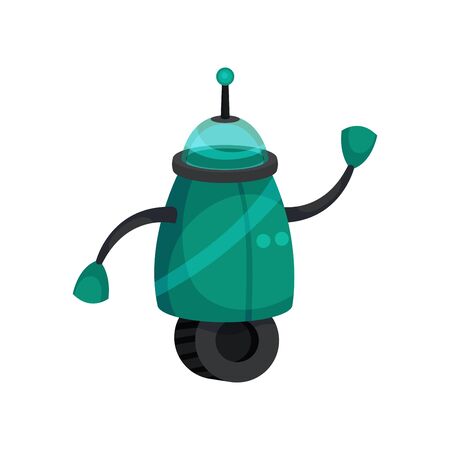 Green robot on one wheel. Vector illustration on white background.のイラスト素材