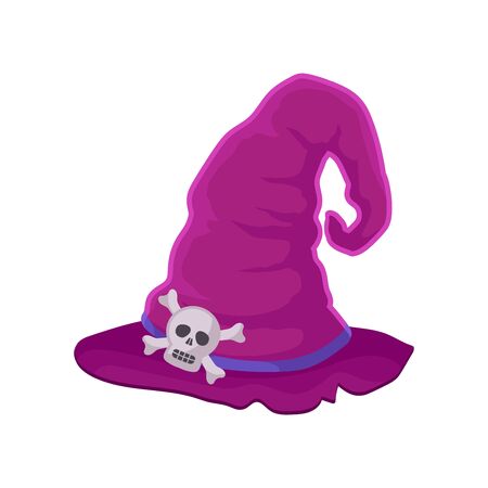 Old lilac wizard hat with blue ribbon. Vector illustration on white background.のイラスト素材