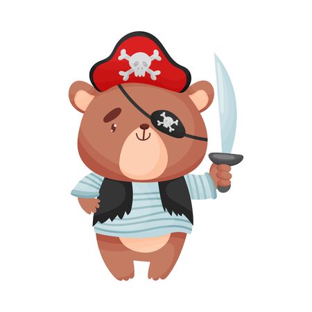 Cute bear pirate. Vector illustration on white background.のイラスト素材